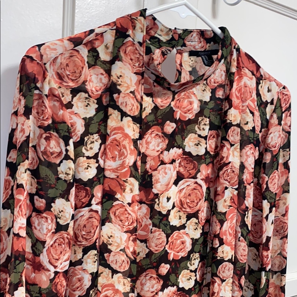 Forever 21 Small Pink and Black Floral Print Blouse - Picture 12 of 13
